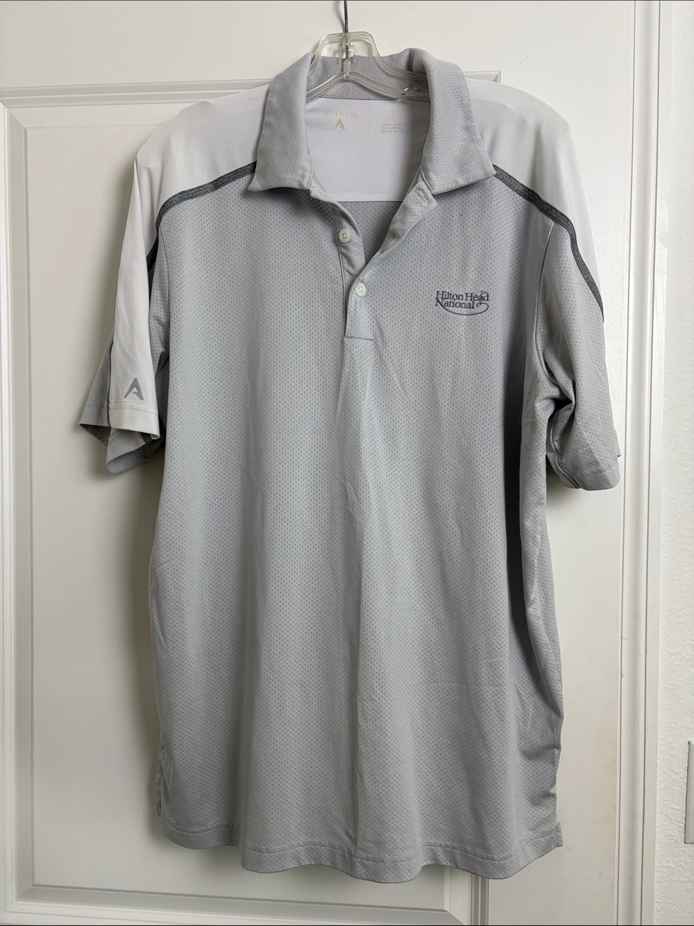 Hilton Head National by Antigua Light Gray and White Men's Polo